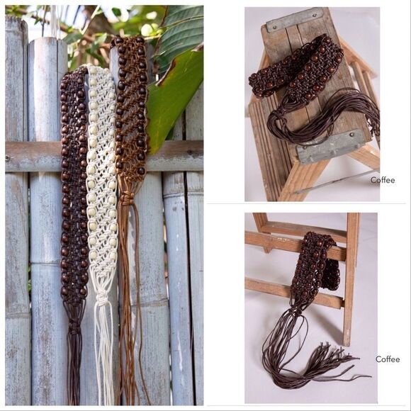 𝅺POL 
Leathered Belt w/ beads finished w/ fringe - Picture 1 of 9
